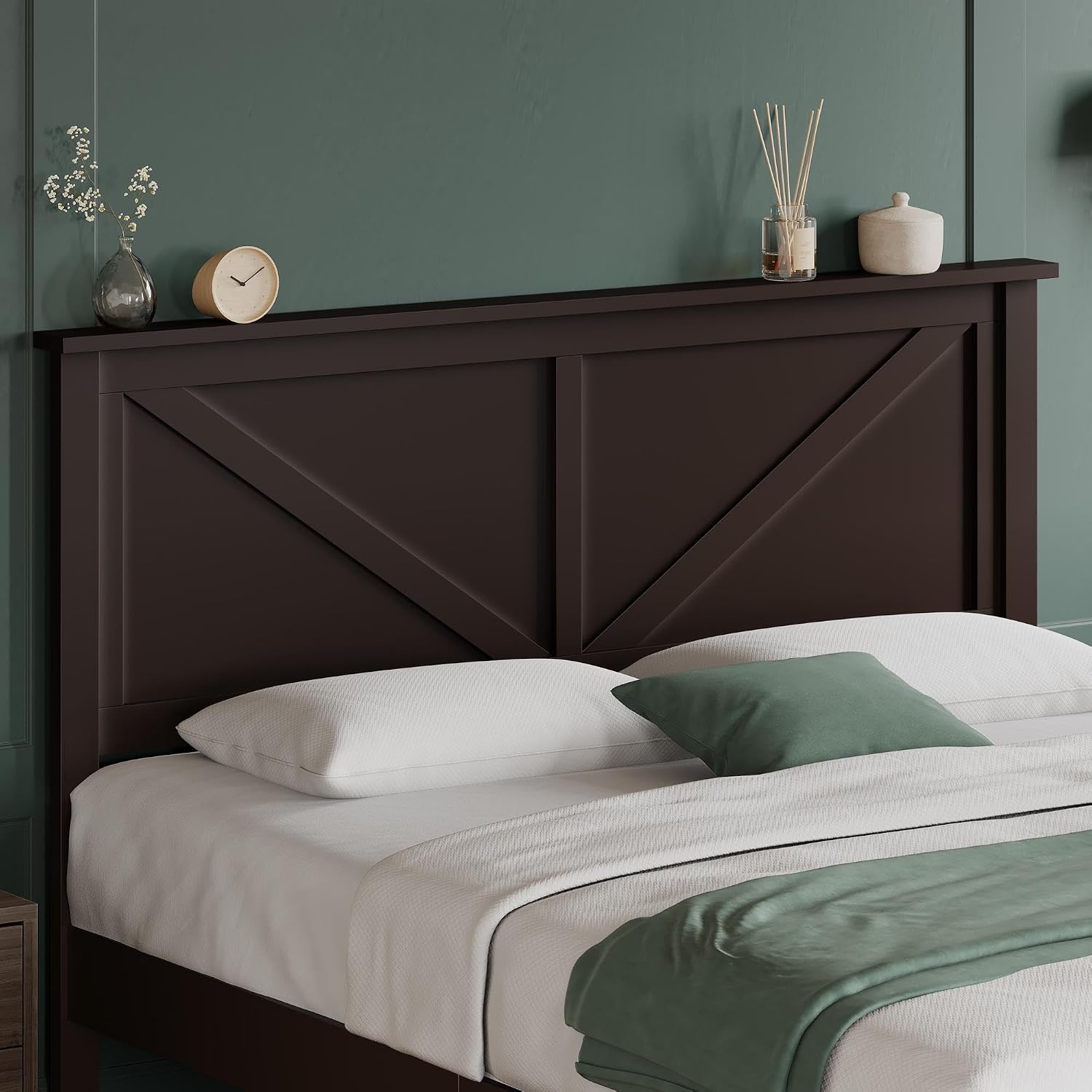 Yaheetech Wood Bed Full, Farmhouse Espresso Rubberwood Platform Bed Frame with V-Designed Headboard, Sturdy Wooden Support Slats, Holds up to 800 Pounds, Noise-Free, Easy Assembly