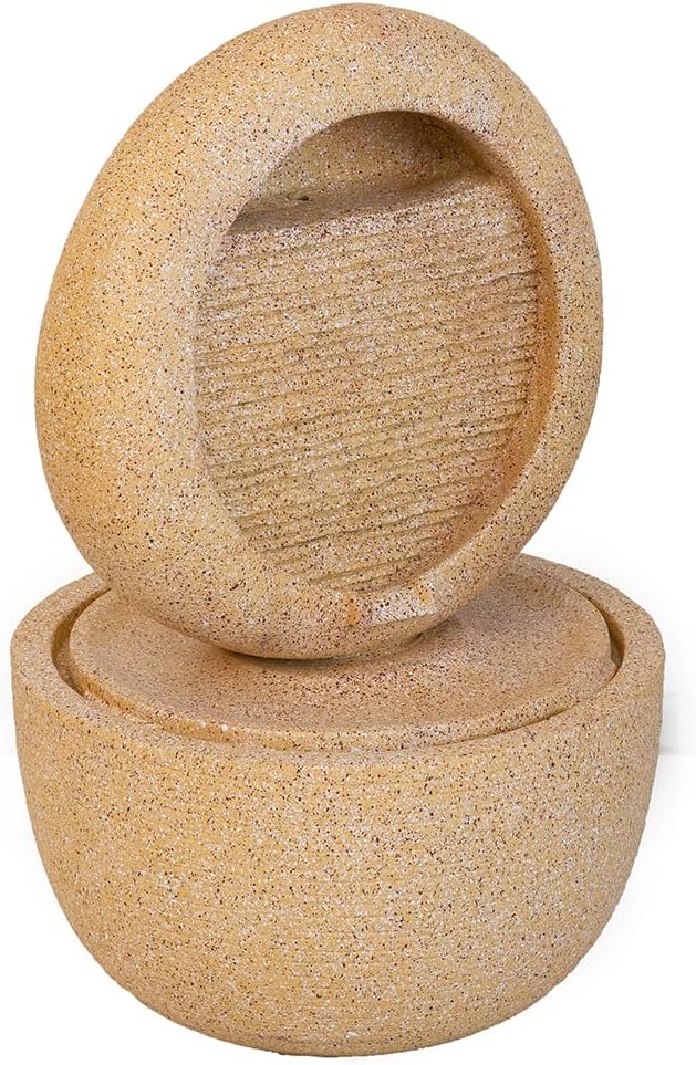 Cement Tabletop Fountain with Light and Pump, 2-Tiered Indoor/Outdoor Decor for Patio, Garden, Yard, Balcony