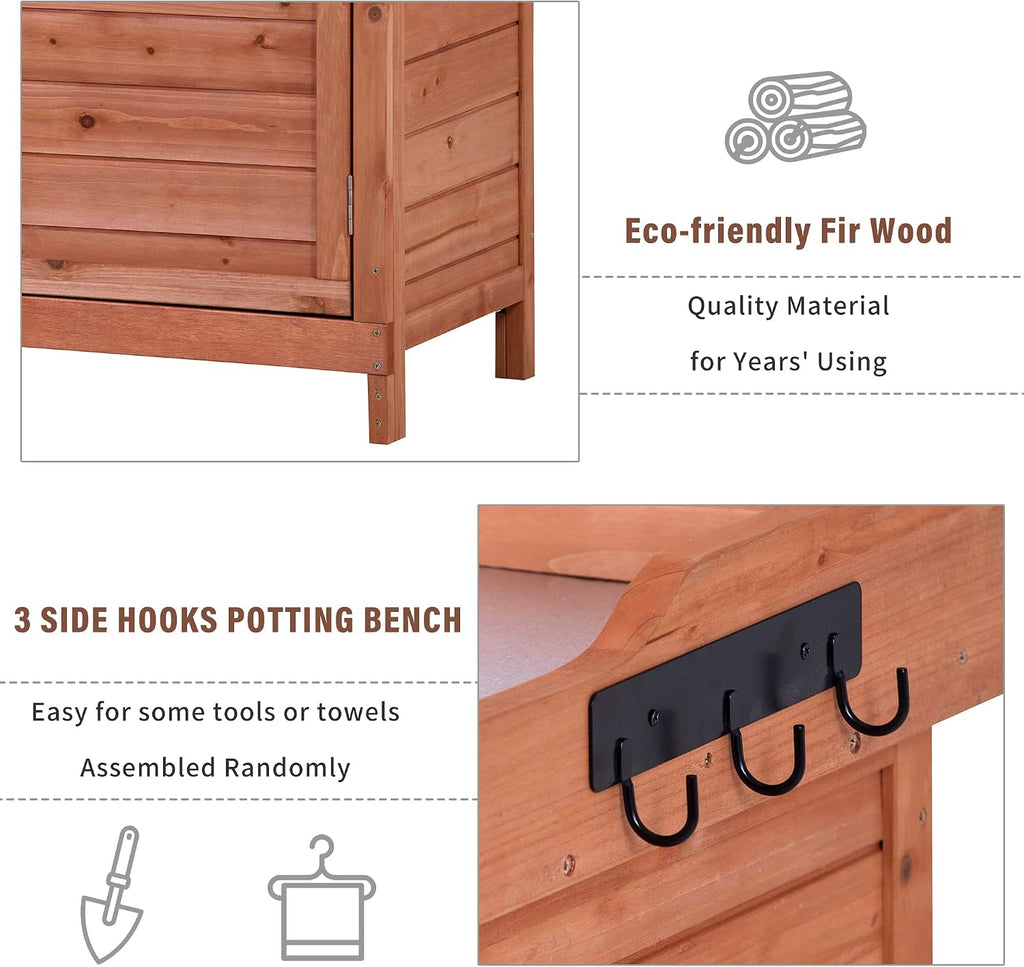 SPOFLYINN 39 Inch Outdoor Garden Horticultural Wooden Storage Cabinet Garden Potting Bench Table Planting Work Station for Indoor Outdoor Garden Storage Cabinet Orange As Shown One Size