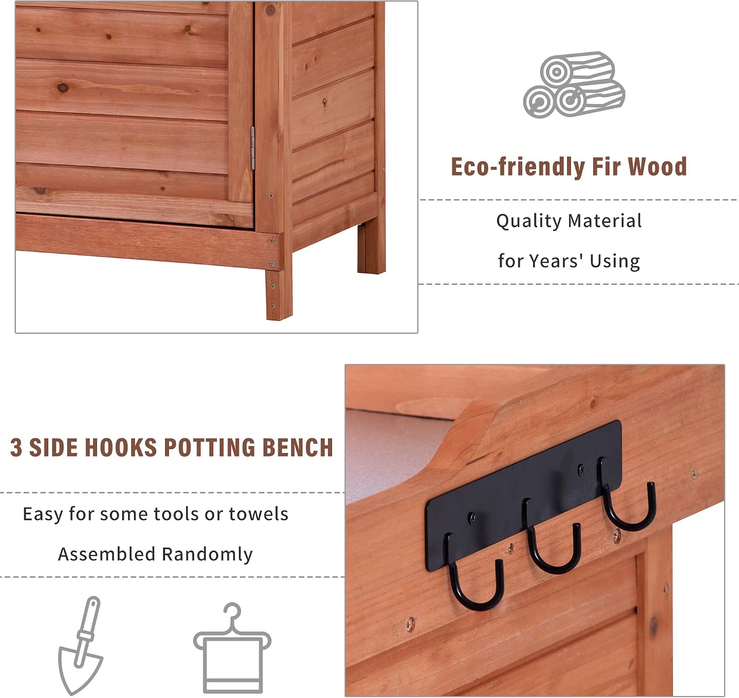 SPOFLYINN 39 Inch Outdoor Garden Horticultural Wooden Storage Cabinet Garden Potting Bench Table Planting Work Station for Indoor Outdoor Garden Storage Cabinet Orange As Shown One Size