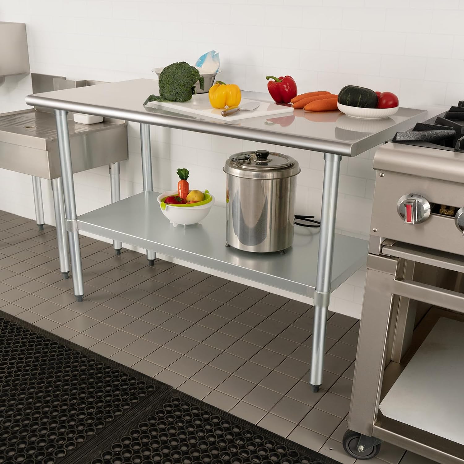HARDURA Stainless Steel Table 30X72 Inches with Undershelf and Galvanized Legs NSF Heavy Duty Commercial Metel Table for Food Prep