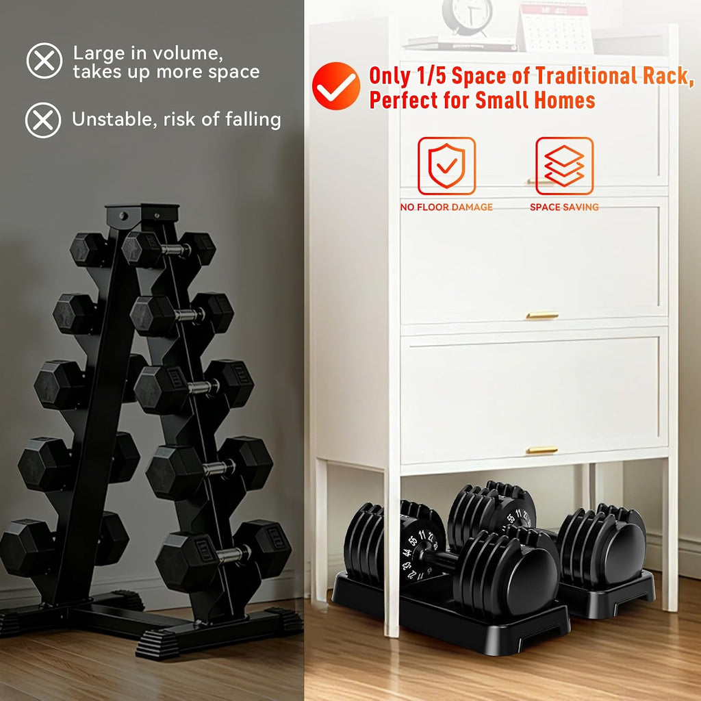 25/55lb Pair Adjustable Dumbbell Set, Adjustable Dumbbells Set of 2, 5 in 1/10 in 1 Free Weights Dumbbells Set with Anti-Slip Texture Handle, Weight Set For Home Gym Suit both Men and Women