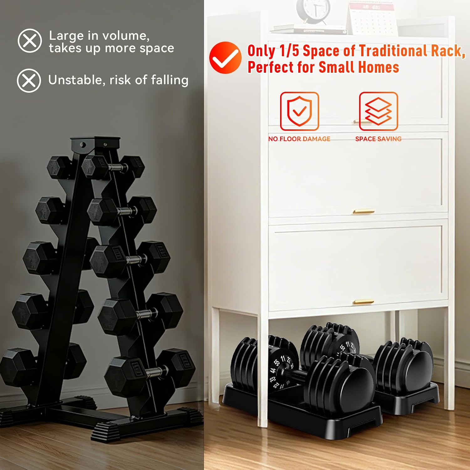 25/55lb Pair Adjustable Dumbbell Set, Adjustable Dumbbells Set of 2, 5 in 1/10 in 1 Free Weights Dumbbells Set with Anti-Slip Texture Handle, Weight Set For Home Gym Suit both Men and Women