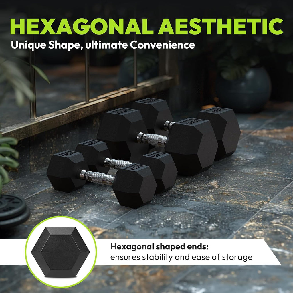 HANDBODE Hex Dumbbell 45-640 lb Set, Rubber Encased Exercise & Fitness Dumbbells for Home Gym, Hand Weights for Strength Training