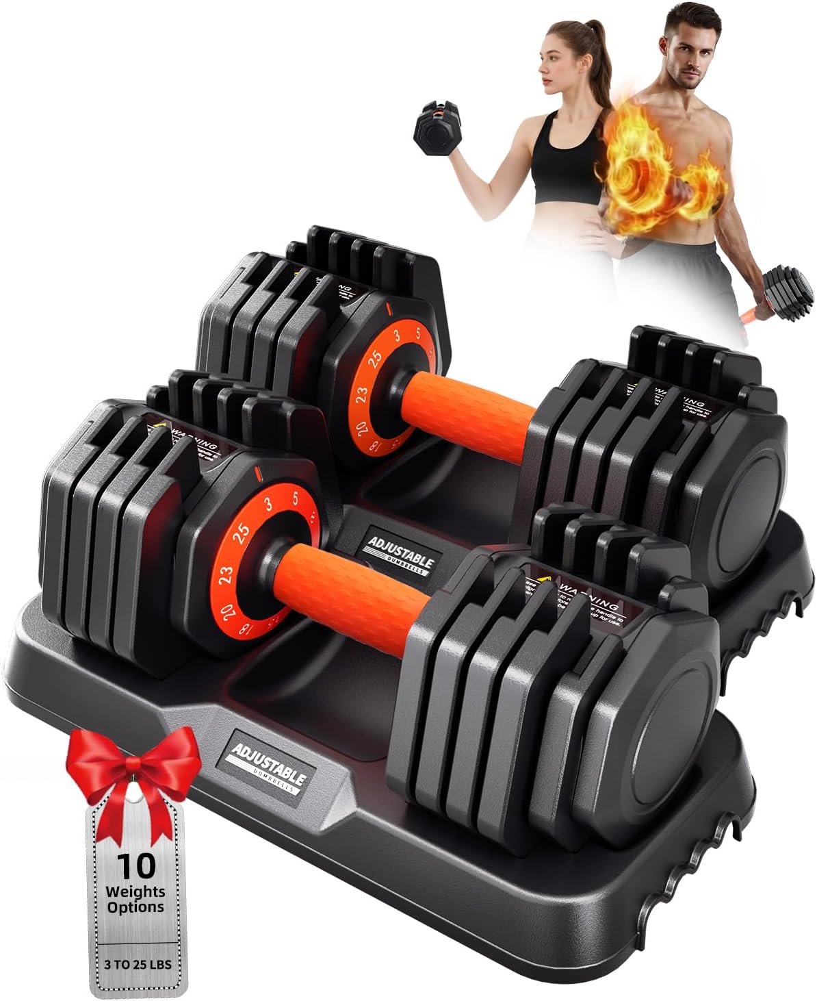 2026 Upgrade Adjustable Dumbbell Set 25lb/55lb, Small Increment in 3-6lb, 1 Hand Quick-Dial, 10-in-1 Adjustable Dumbbells with Tray, Anti-Slip Grip for Home Gym HIIT Strength Training