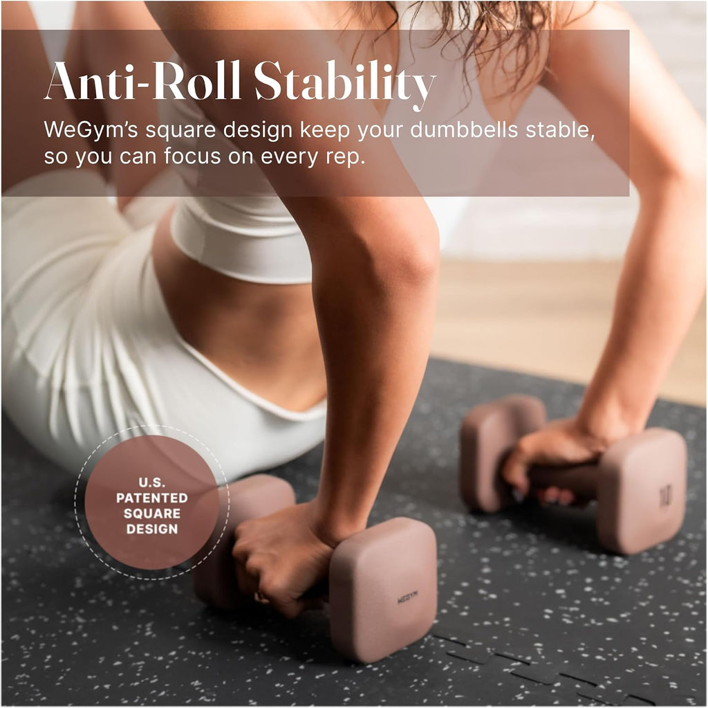 WeGym SafeGrip Square Dumbbells with Anti Slip Handles, Aesthetic Free Weights for Home Workouts, Stable Design Prevents Rolling during Floor Exercises