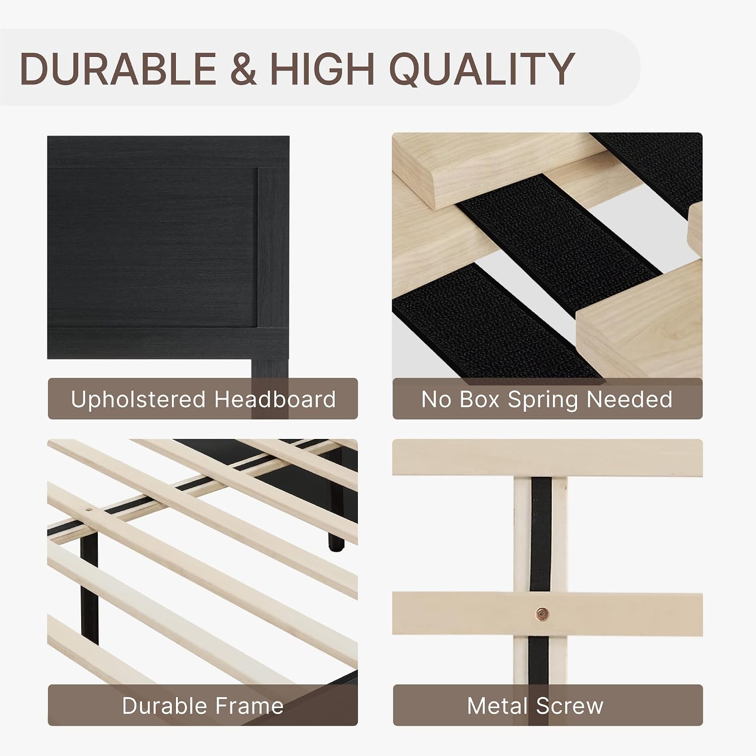KISLOT 3 Pieces Bedroom Set, Queen Size Wood Platform Bed Frame and 2 Nightstands, Storage Nightstand with Type-C Charging Port, Farmhouse Bedroom Furniture Set
