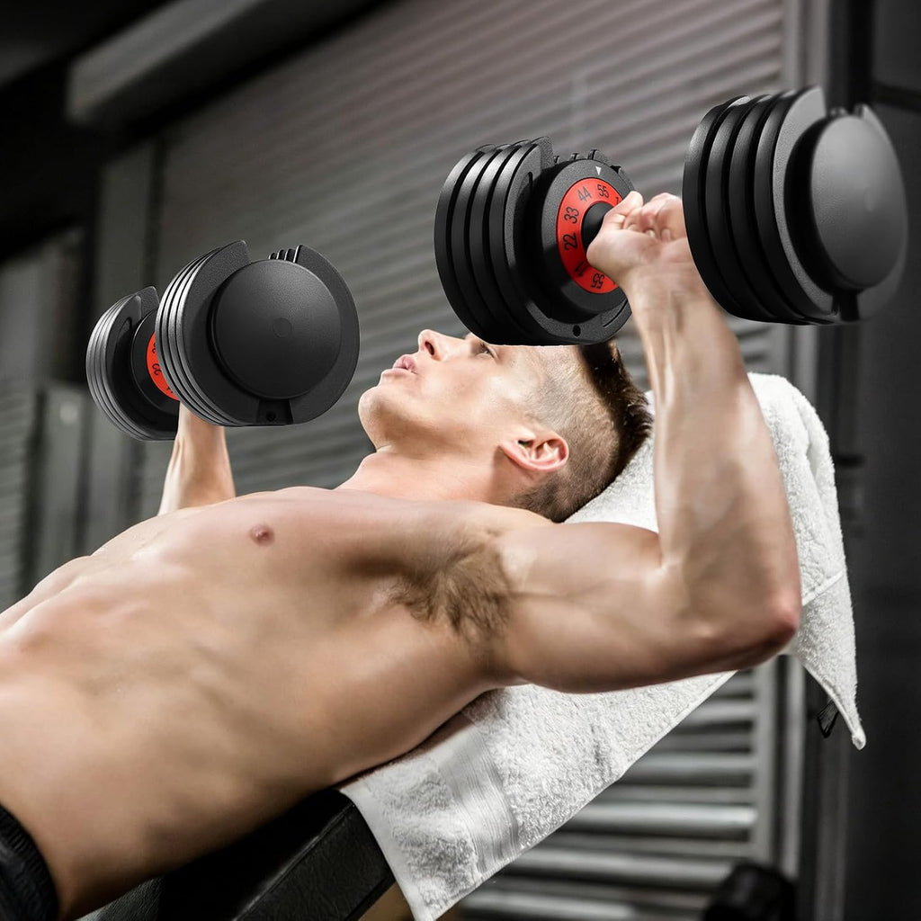 AOTOB Adjustable Dumbbell Set 25/55 Lbs (Pair), Fast Weight Adjustment with Anti-Slip Turning Handle, Space-Saving for Home Gym, Strength Training Equipment for Men & Women