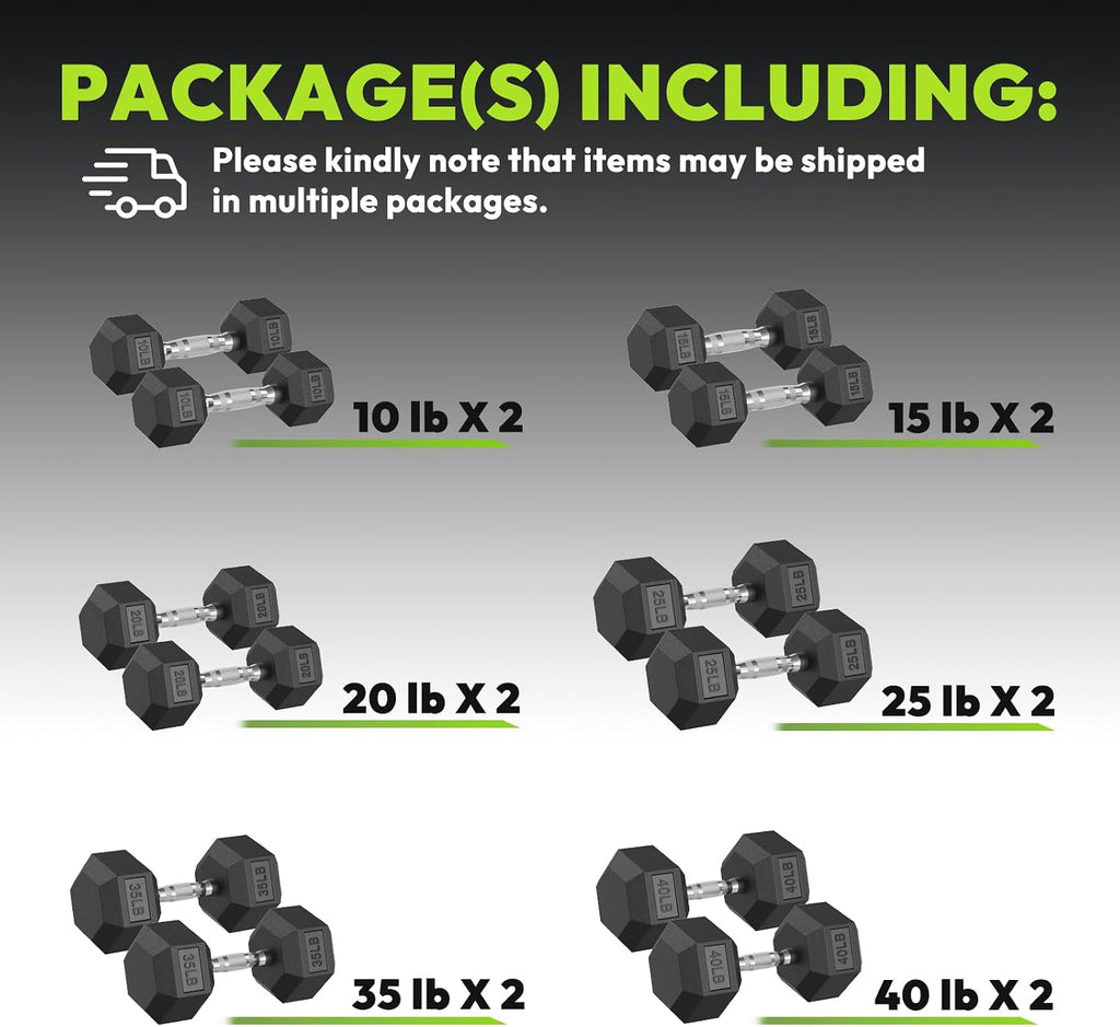 HANDBODE Hex Dumbbell 45-640 lb Set, Rubber Encased Exercise & Fitness Dumbbells for Home Gym, Hand Weights for Strength Training
