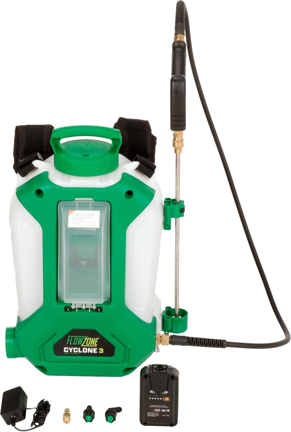FlowZone Cyclone 3 Battery Backpack Sprayer, 5-Pressure, Battery Included | 4-Gallon tank. Variable 8-60 PSI. 2 hrs of continuous spraying for weed killer, fertilizer, pest control, cleaners, & more.