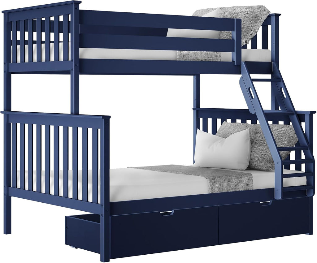 Max & Lily Classic Twin Over Full Bunk Bed, with Storage Drawers, Blue
