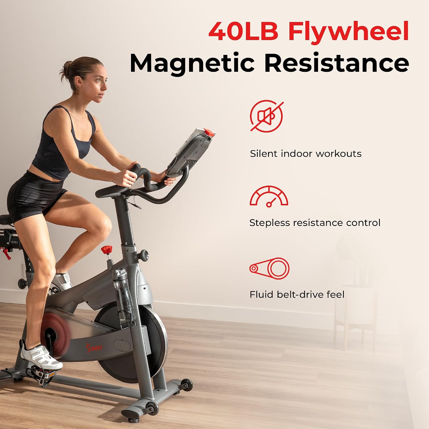 Sunny Health & Fitness Smart Magnetic Indoor Cycling Bike, Stationary Exercise Cardio Equipment, Free SunnyFit Training App