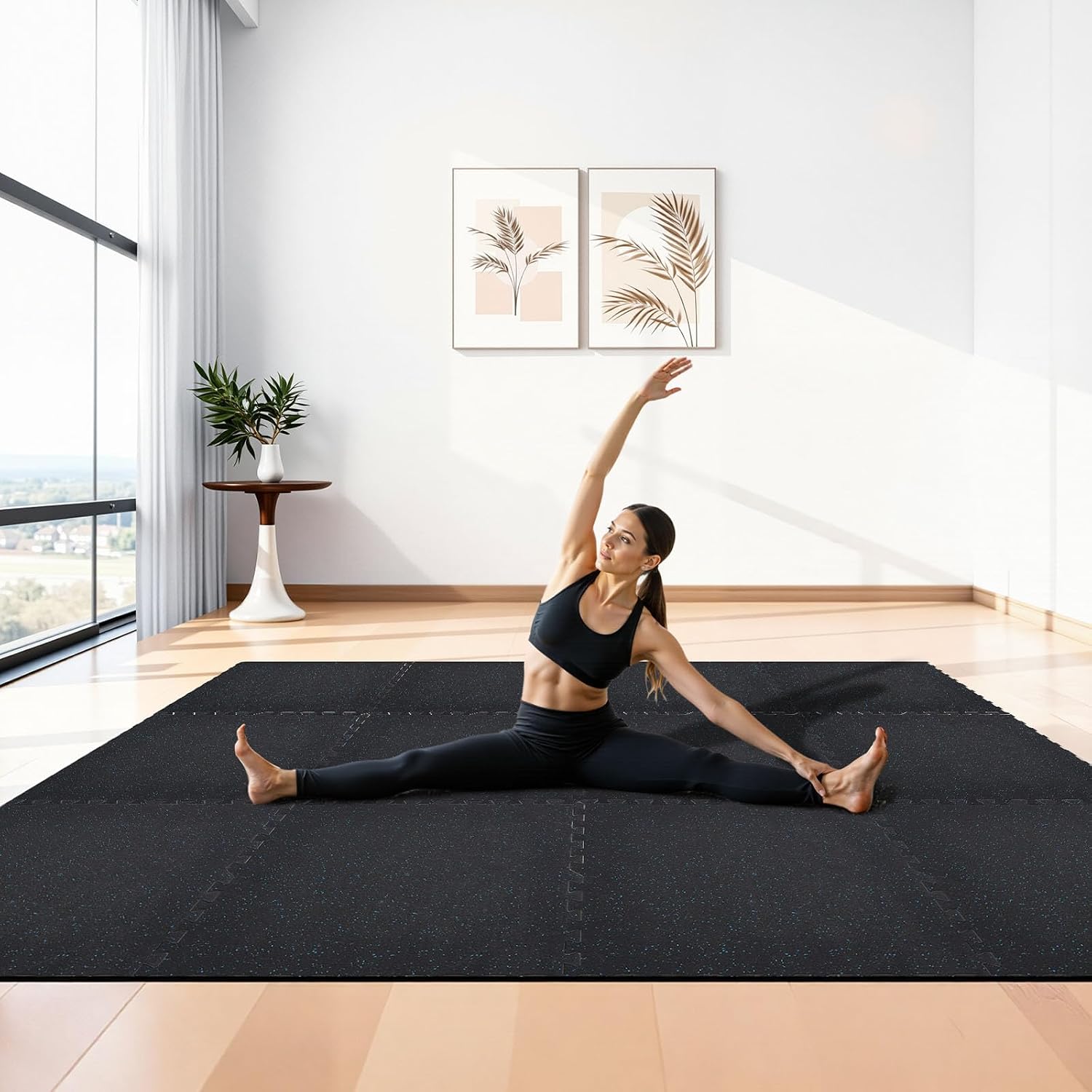 VEVOR 0.4Inch 96sq.ft 24 Tiles Gym Flooring for Home Gym, Rubber Top with High Density EVA Foam, 24 x 24In Gym Floor Exercise Equipment Mats, Interlocking Gym Mats, Puzzle Workout Mats, Black & Blue