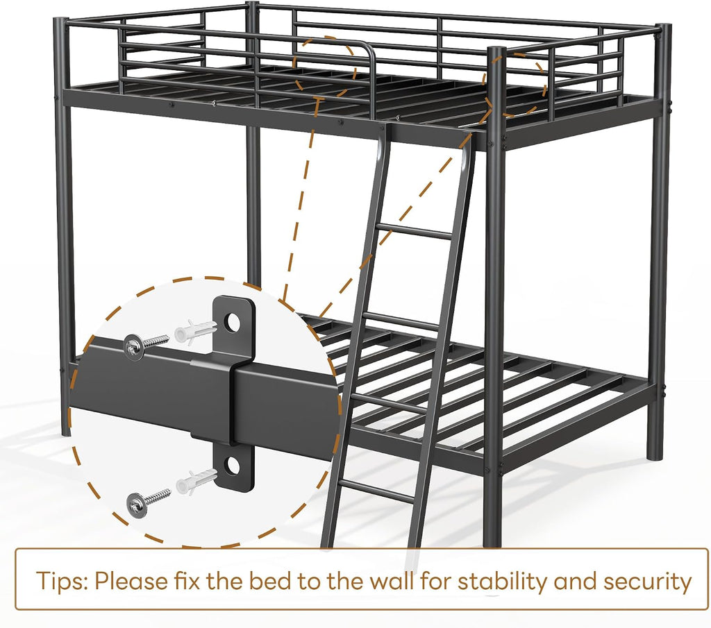 Bunk Bed Twin Over Twin, Heavy Duty Metal Bunk Bed with Ladder, More Stable and Safe for Teens, Students or Roommates, Space Saving for Apartment, Dorm or Small Room, Easy Assembly, Black