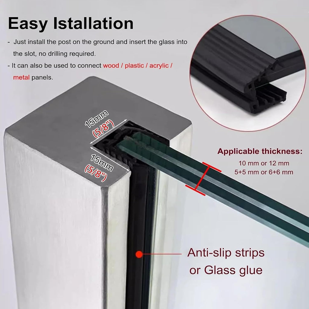 Silver Glass Balustrade Post End Middle Corner Post, 304 Stainless Steel Black Glass Railing Post with Spigot Slots & Sturdy Base for Steps, Balcony, Stairway, Deck, Patio Stairs(End Post,70cm/27.5in)