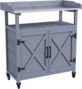Outdoor Potting Bench, Wooden Potting Table with Storage Cabinet, Aluminum Table Top, Rubber Wheels for Backyard, Patio, Balcony, Gray