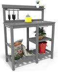 NAVINE Potting Bench, Outdoor Potting Bench with Sink, Hooks, HDPE All Weather Potting Table, Suitable for Patio, Porch, Garden, Yard, Grey