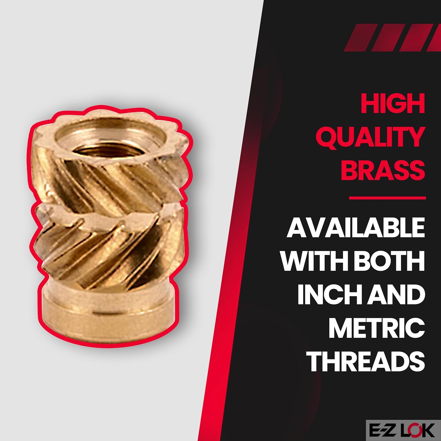 E-Z LOK Threaded Insert for Plastic Straight Flush Brass Thread Inserts 4-40 (Pack of 2000)