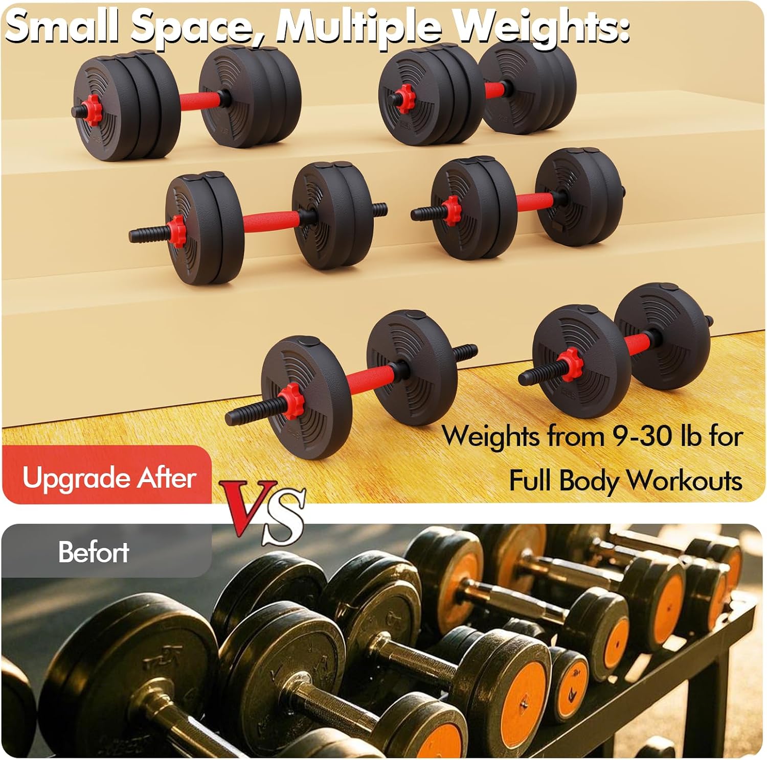 Cloudfire Adjustable Dumbbells Set, 60LB Free Weights set with Connector, 5 in 1 Dumbbell Set used as Kettlebells, Barbell, Push up Stand, Fitness Exercise for Home Gym Suitable Men/Women