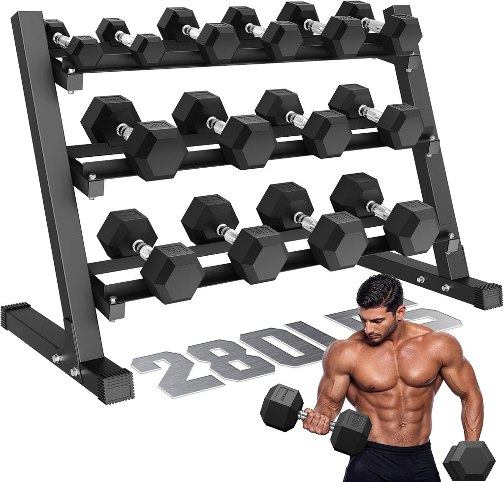 Dumbbell Sets with Rack, Rubber Hex Dumbbells, 160/220/280/360/450/550LBS, Hand Weights with Chrome Handle for Strength Training