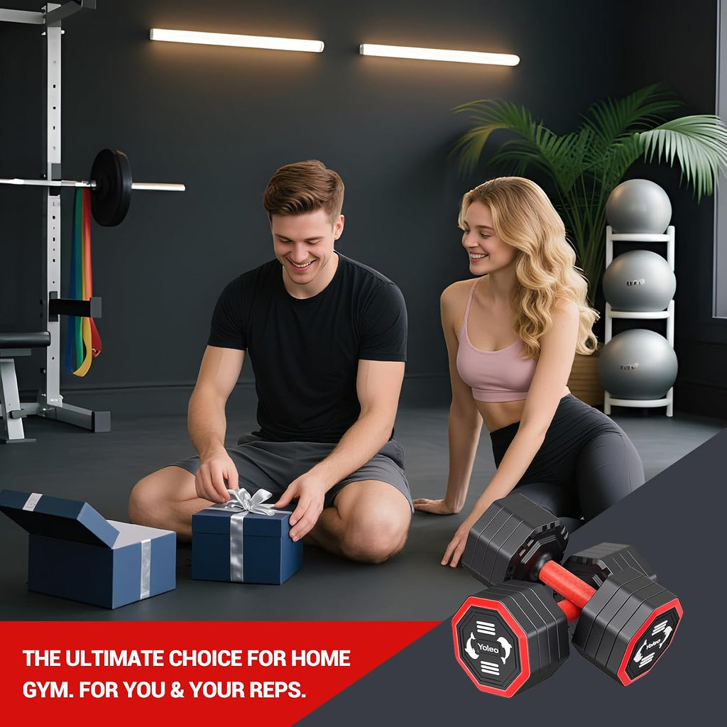 Yoleo Adjustable Dumbbell Set, Weights Dumbbells Set at Home Workout Equipment, 4 in 1 Each Premium Tai Chi-Style Rotary Mounting Adjustable 10/15/20/25 lb dumbbells, with TPU Soft Rubber Handle Suitable Men/Women Updated 2.0
