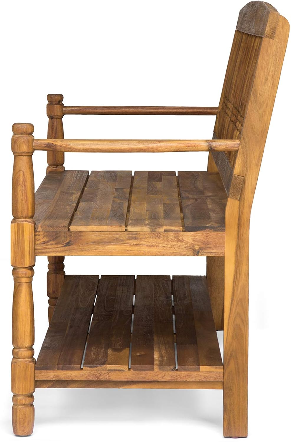Great Deal Furniture Christopher Knight Home Cody Outdoor Acacia Wood Bench with Shelf, Teak Finish
