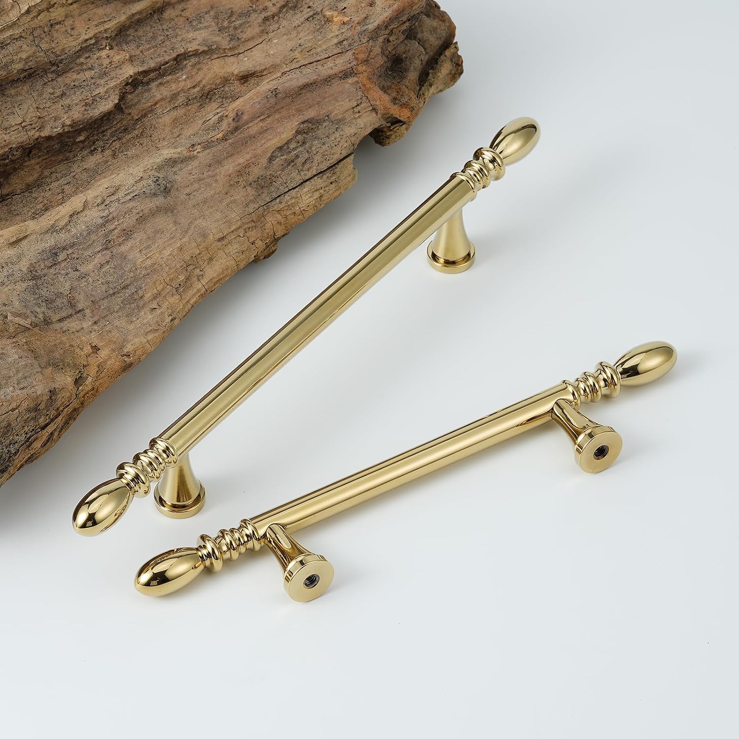 10 Pack Solid Brass Cabinet Pulls 3.78' Hole Center Drawer Pulls Gold Cabinet Handles for Cupboard Dresser Wardrobe Furniture and Bathroom Fixture