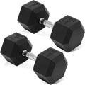 Fitvids Rubber Encased Hex Dumbbell, Hand Weights with Anti-Slip Cast Iron Grip for Exercise & Fitness, Weights Dumbbells Set of 2 for Strength Training, 5-50 LBS Pair