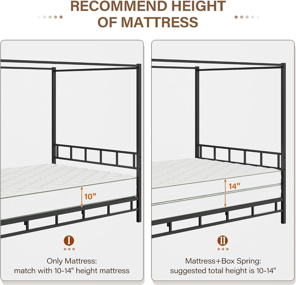 BarnFurin Full Size Metal Canopy Bed Frame,Mattress Foundation Platform with Metal Slats Support,Under-Bed Extra Storage No Box Spring Needed, Easy Assembly, Black