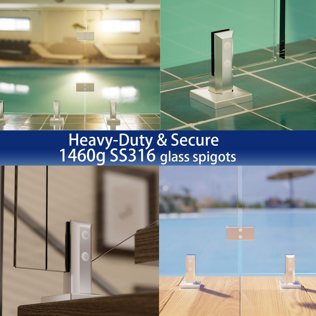 Glass Railing Spigot,4 Pack 2205 Stainless Steel 1450g Heavy Duty Square Pool Fence Glass Railing Spigots Clamp Railing Post for Home Garden Stairs Balustrade Railing Balcony