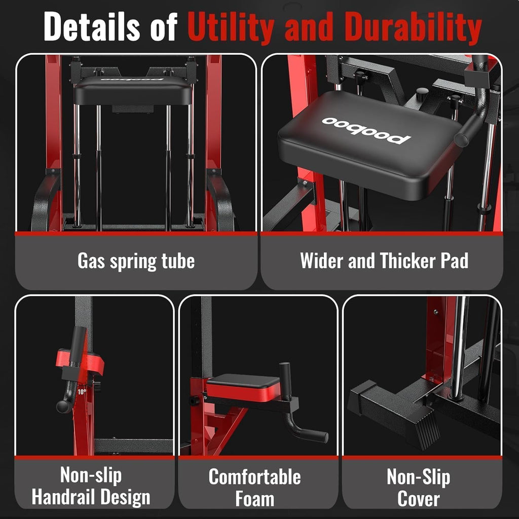 Pooboo Power Tower Dip Station Pull Up Bar for Fitness Home Gym Workout,450 Pounds Multi-Function Adjustable Height Fitness Strength Training Exercise Equipment,with Power Elastic Ropes