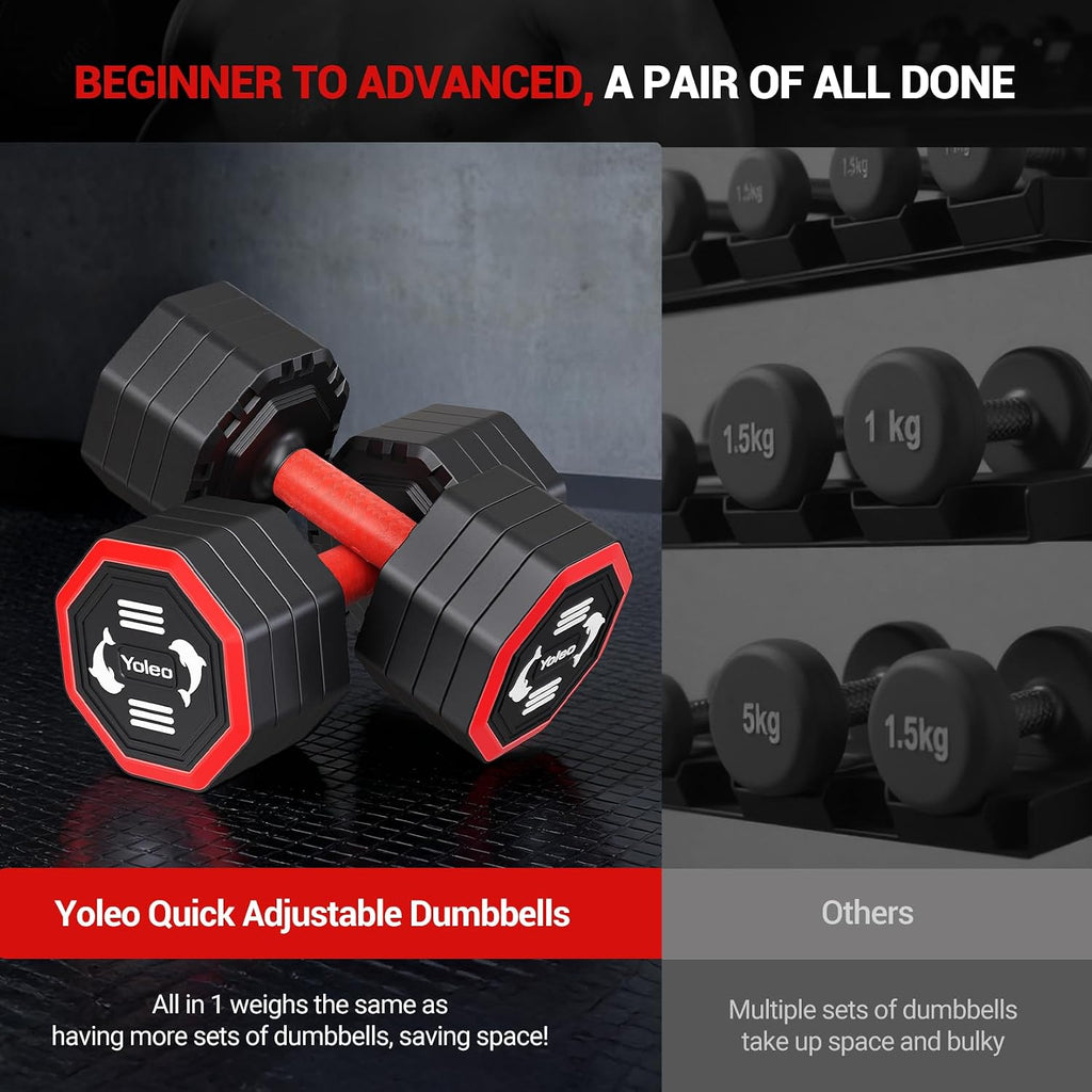 Yoleo Adjustable Dumbbell Set, Weights Dumbbells Set at Home Workout Equipment, 4 in 1 Each Premium Tai Chi-Style Rotary Mounting Adjustable 10/15/20/25 lb dumbbells, with TPU Soft Rubber Handle Suitable Men/Women Updated 2.0