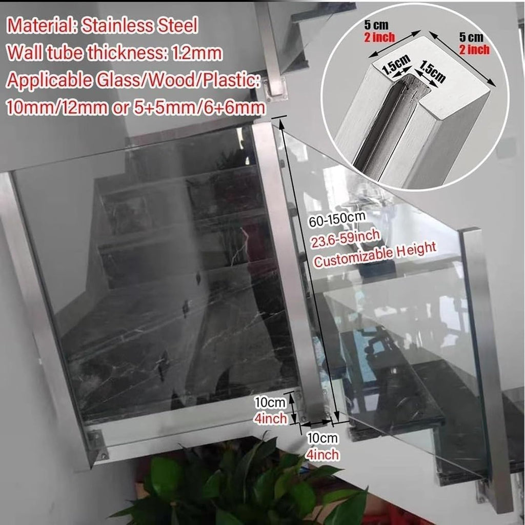 Wall Side Mount Black Glass Railing Post Side Mount, Outdoor Pool Fence Panels Baluster Post, Deck Railing System with Complete Kit for Exterior Steps Villas Balcony/ Stairway(Right End Post,60cm/23.6
