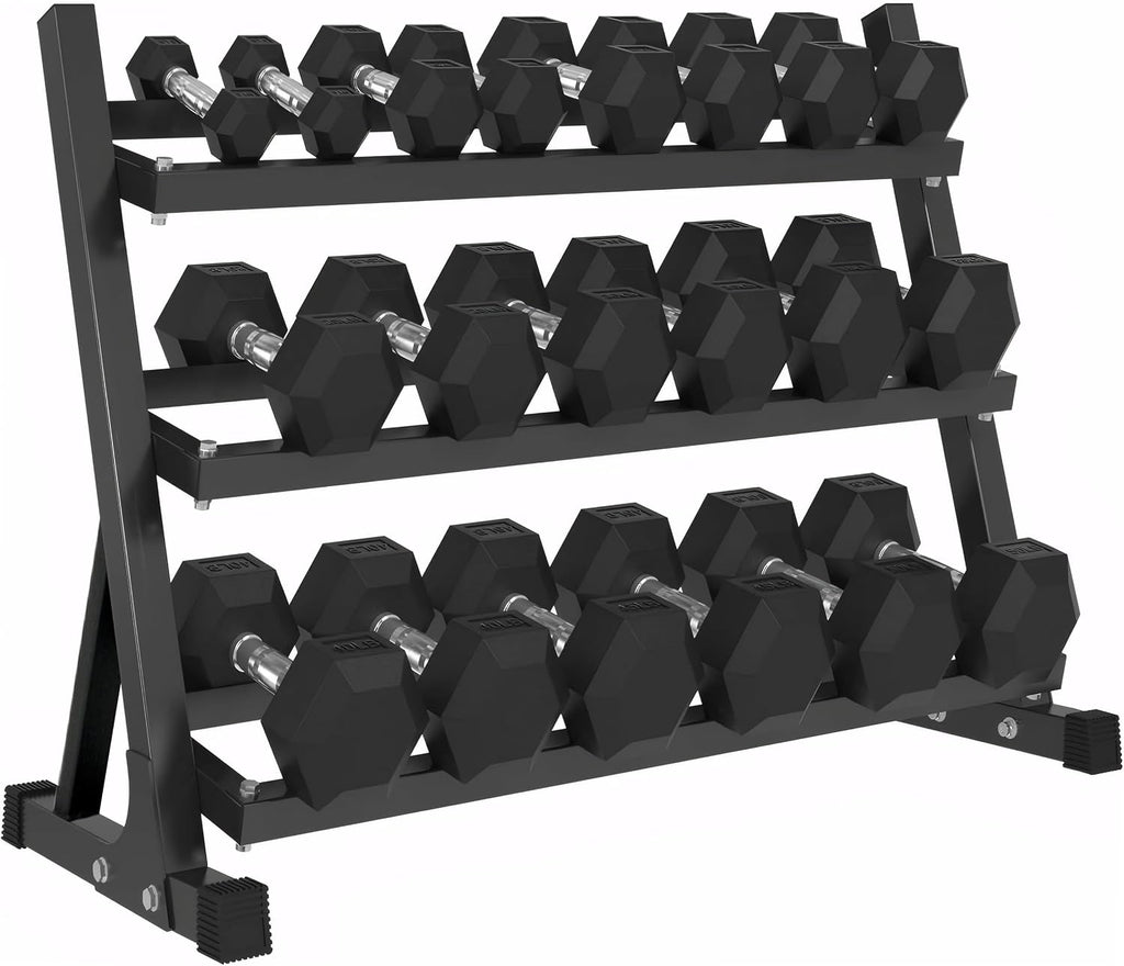 Rubber Hex Dumbbells with Rack 350/450/550 LBS - Free Weights Dumbbell Set Home Gym Equipment Exercise & Fitness Dumbbells for Strength Training