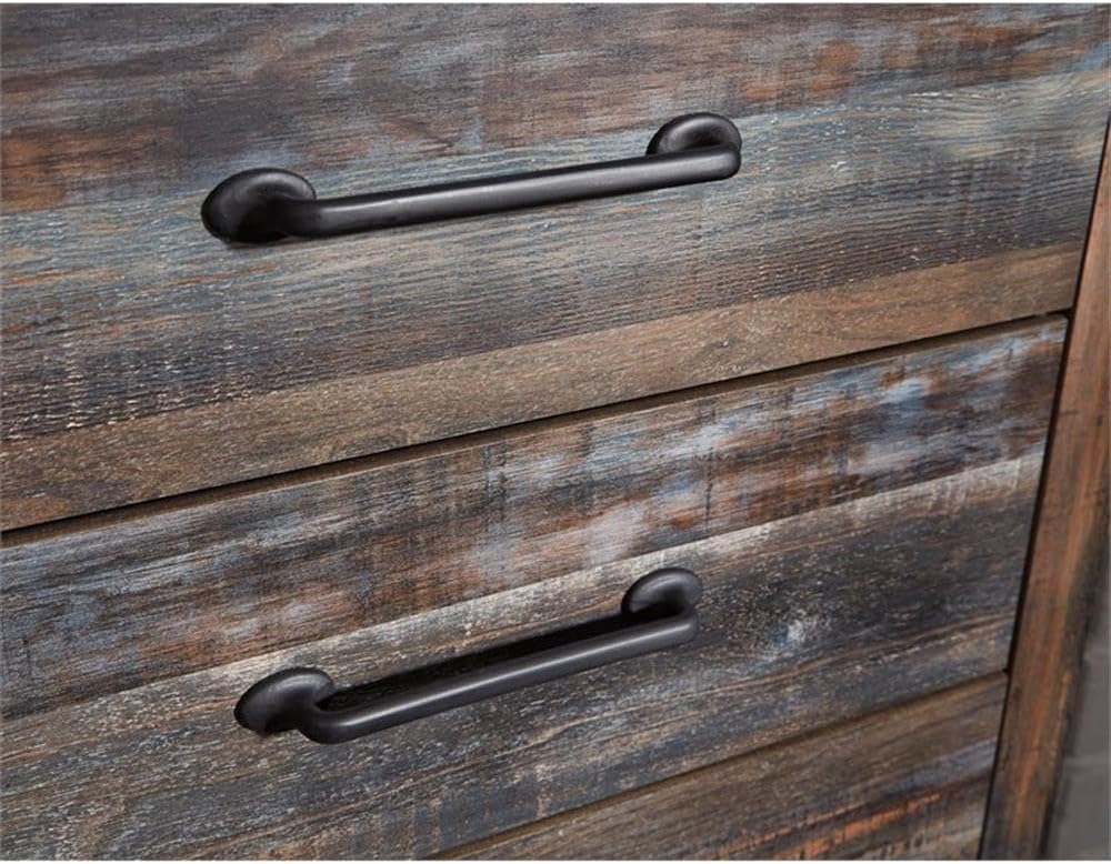 BOWERY HILL Rustic-Industrial Full Headboard & 6-Drawer Dresser Set