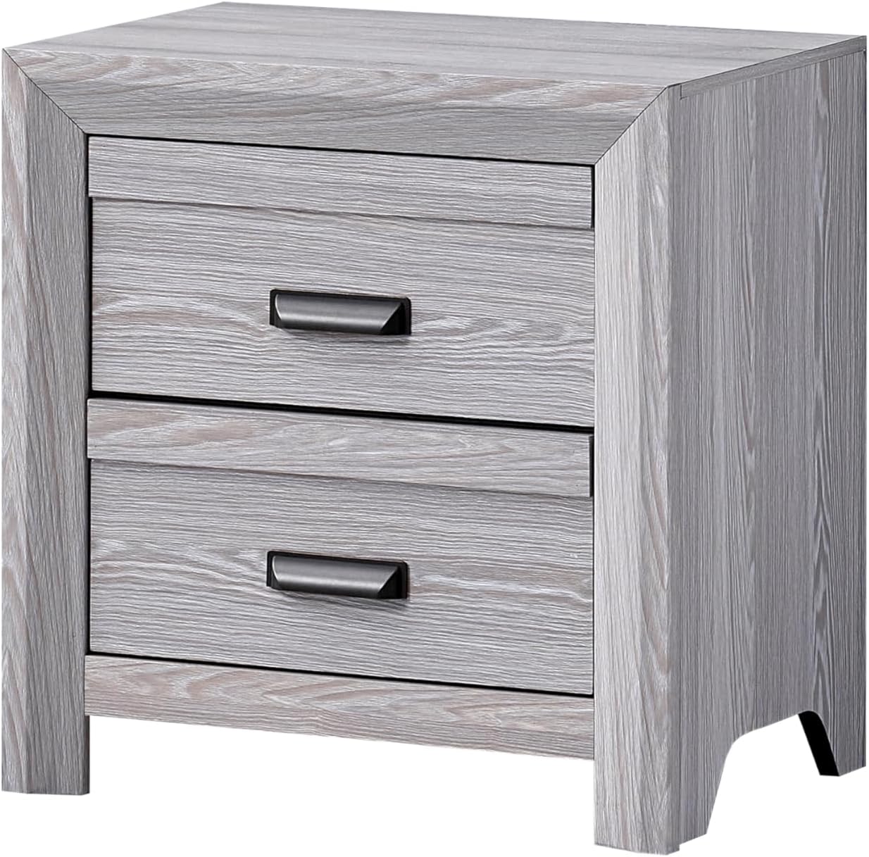 Drift Wood Grey Finish 3pc Full Size Bed 2X Nightstand Set Wooden Bedroom Furniture