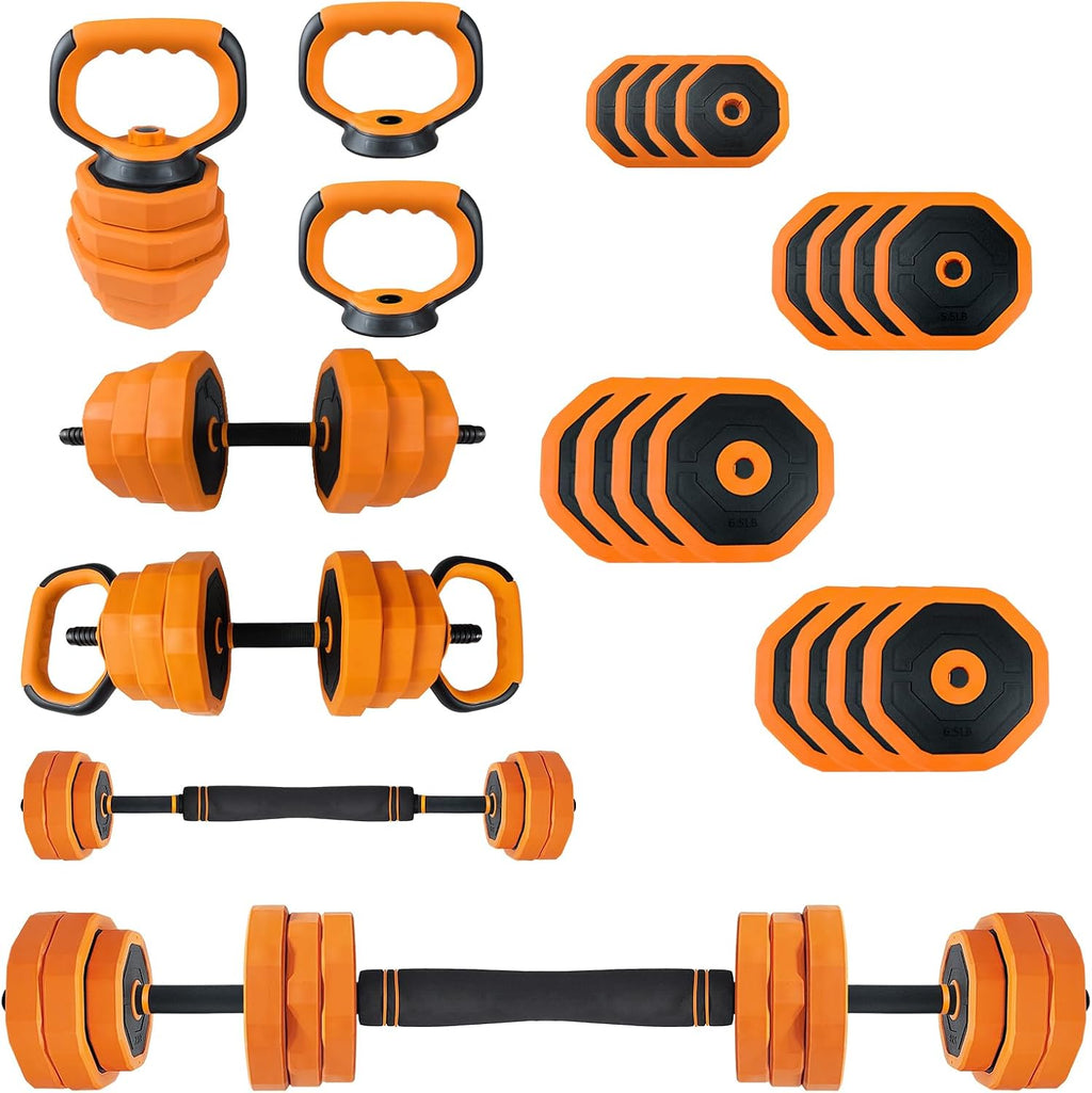 4-In-1 Adjustable Dumbbell Set (44/66/88LB) - Convertible to Barbell, Kettlebell & Push Up Stands, Home Gym Equipment for Men & Women, Space Saving Weights with PVC Coating