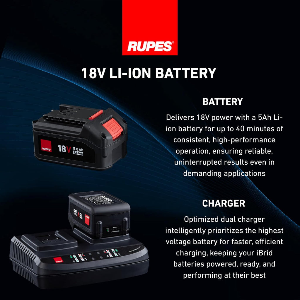 RUPES BigFoot HLR21 Random Orbital Basic Polishing Kit | Includes Dual Charger, 2 Batteries, D-A Compounds, Foam Pads & Wool Pads | Compact Ergonomic Design | Extended Battery Life