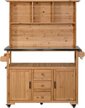 Potting Benches for Outside with Stainless Steel Top, 65''H Fir Wood Potting Bench with Storage, Outdoor Gardening Table (Natural)