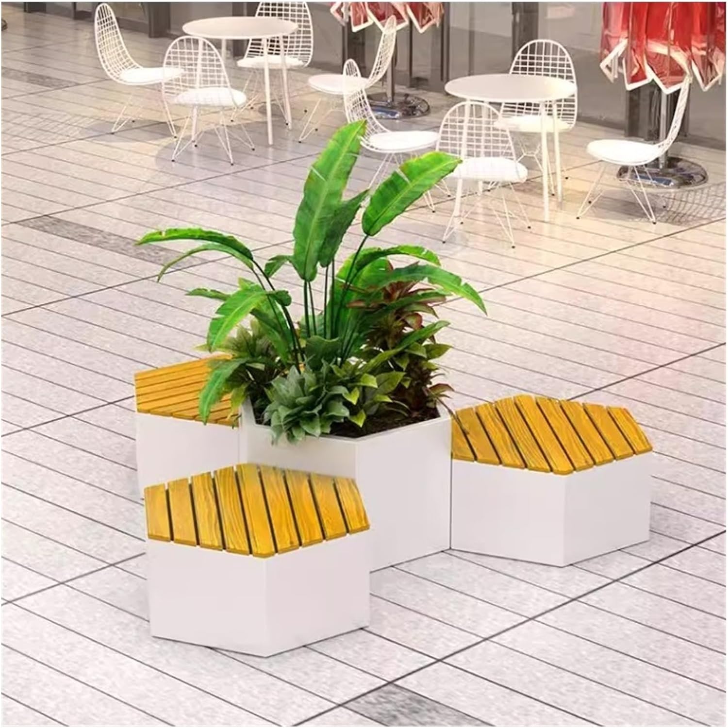 Bench with Planter Box, Outdoor Flowerbox with Bench Set Includes: 1 Flower Box and 3 Benches, Ideal for Outdoors and Indoors Garden Bench(L188*D75*H55cm)