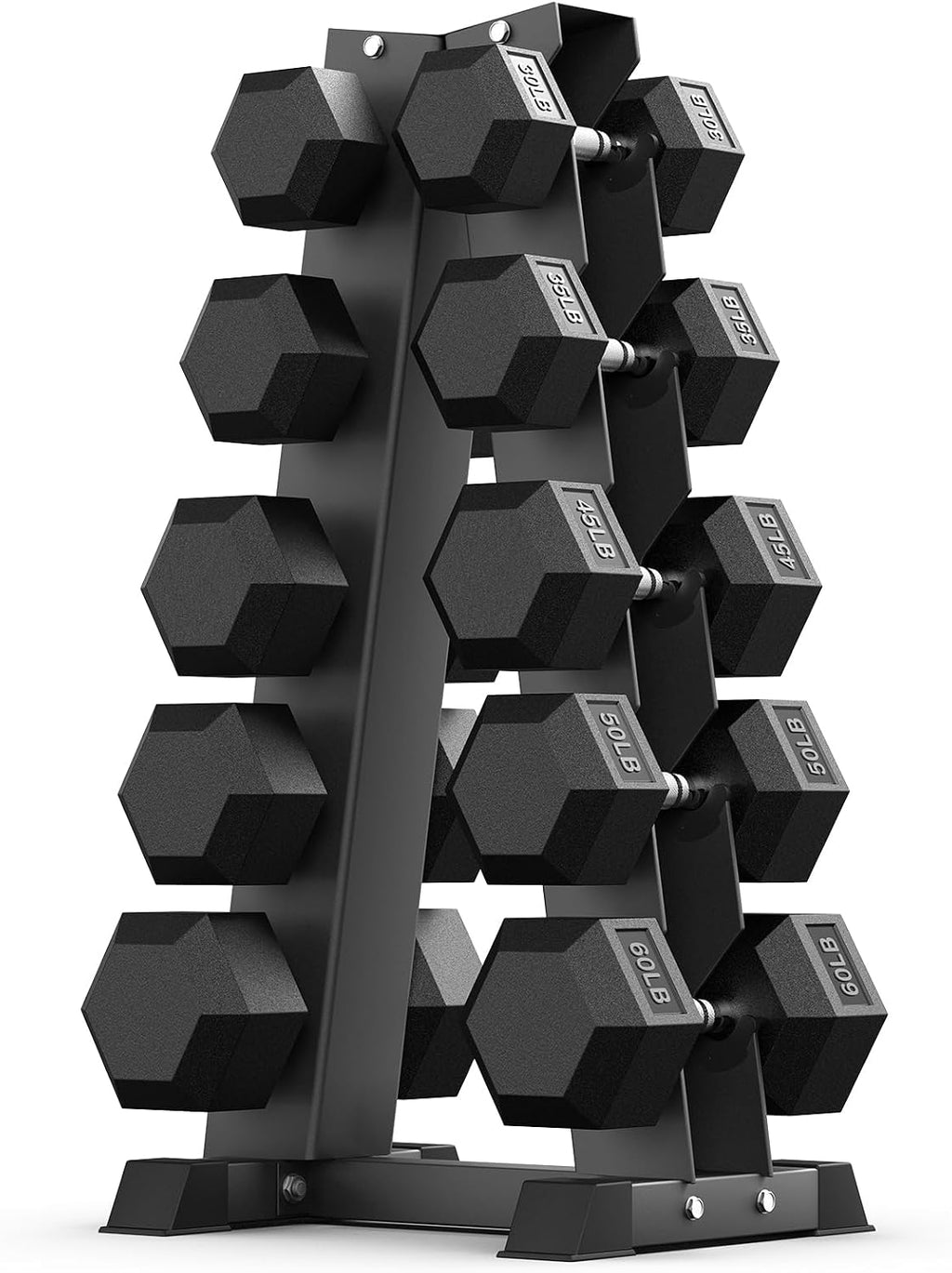 PAPABABE Hex Dumbbell Sets with Rack, 100-600lb Rubber Coated Dumbbell Weight Set and Storage Rack, Multiple Options Hand Weights for Strength Training