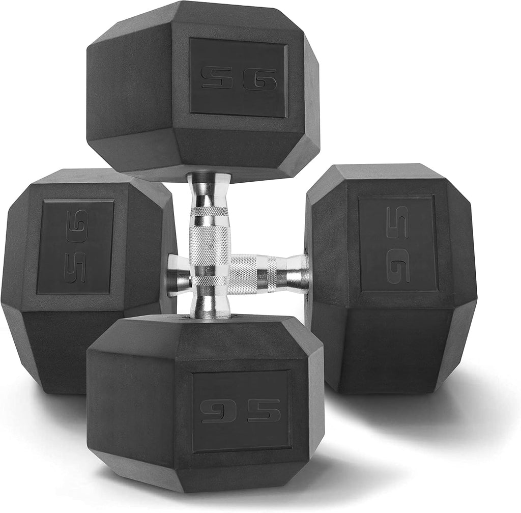 WF Athletic Supply Rubber Coated Solid Steel Cast-Iron Pair Dumbbells, Rubber Hex Dumbbells, Hex Weights Dumbbells for Muscle Toning, Full Body Workout, Home Gym Dumbbells, Pair