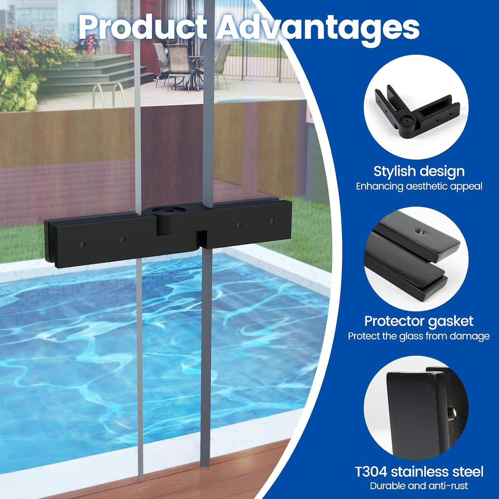 Muzata 8Pack Black Glass Standoff 2' Glass Bracket GA07 with 2Pack Black Adjustable Glass to Glass Clamp Angle (90°-180°) GA08