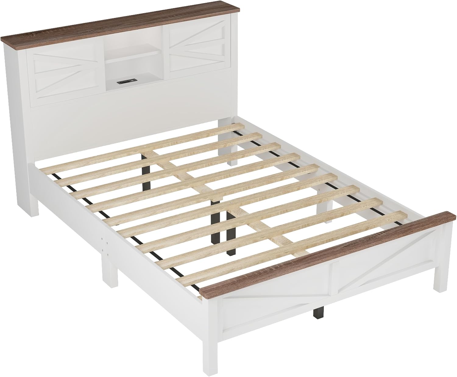 SOFTSEA Farmhouse 3 Piece Queen Size Bedroom Set, Wood Platform Bed with Sliding Door Storage Headboard & Charging Station, Nightstand and Dresser, White