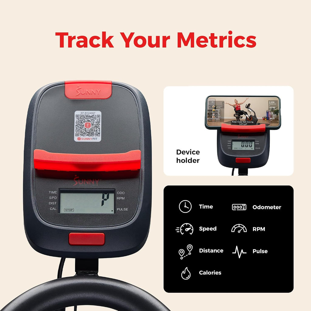 Sunny Health & Fitness Smart Magnetic Indoor Cycling Bike, Stationary Exercise Cardio Equipment, Free SunnyFit Training App