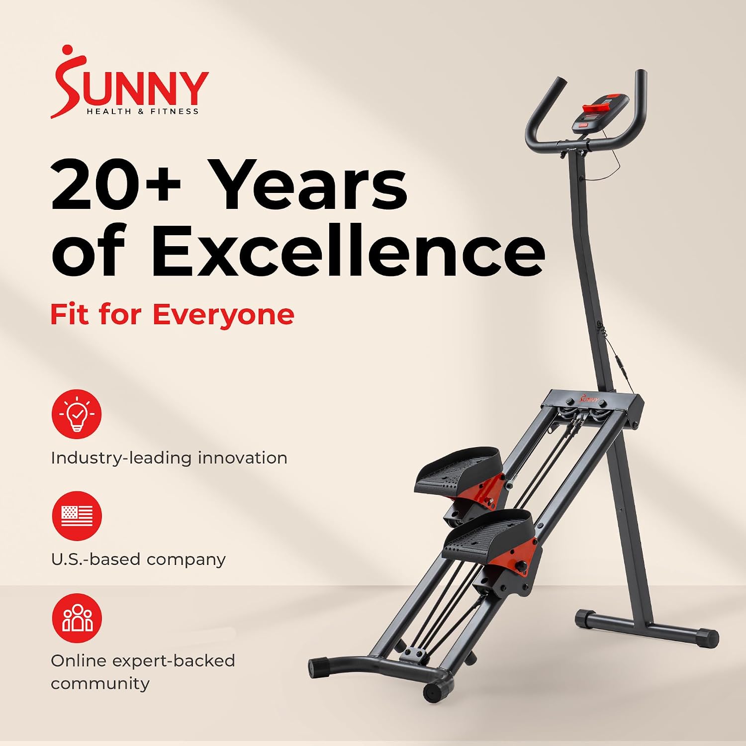 Sunny Health & Fitness Stair Stepper & Climber Exercise Equipment for Home Workout, Compact Cardio Training Machine
