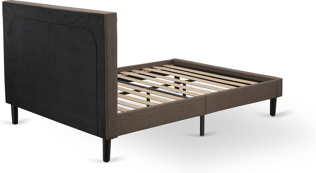 East West Furniture KD18F-1GA0C 2 Piece Bed Set - 1 Bed Frame Brown Linen Fabric Padded and Button Tufted Headboard with 1 Night Stands for Bedrooms - Wire Brushed Butter Cream Finish Nightstand