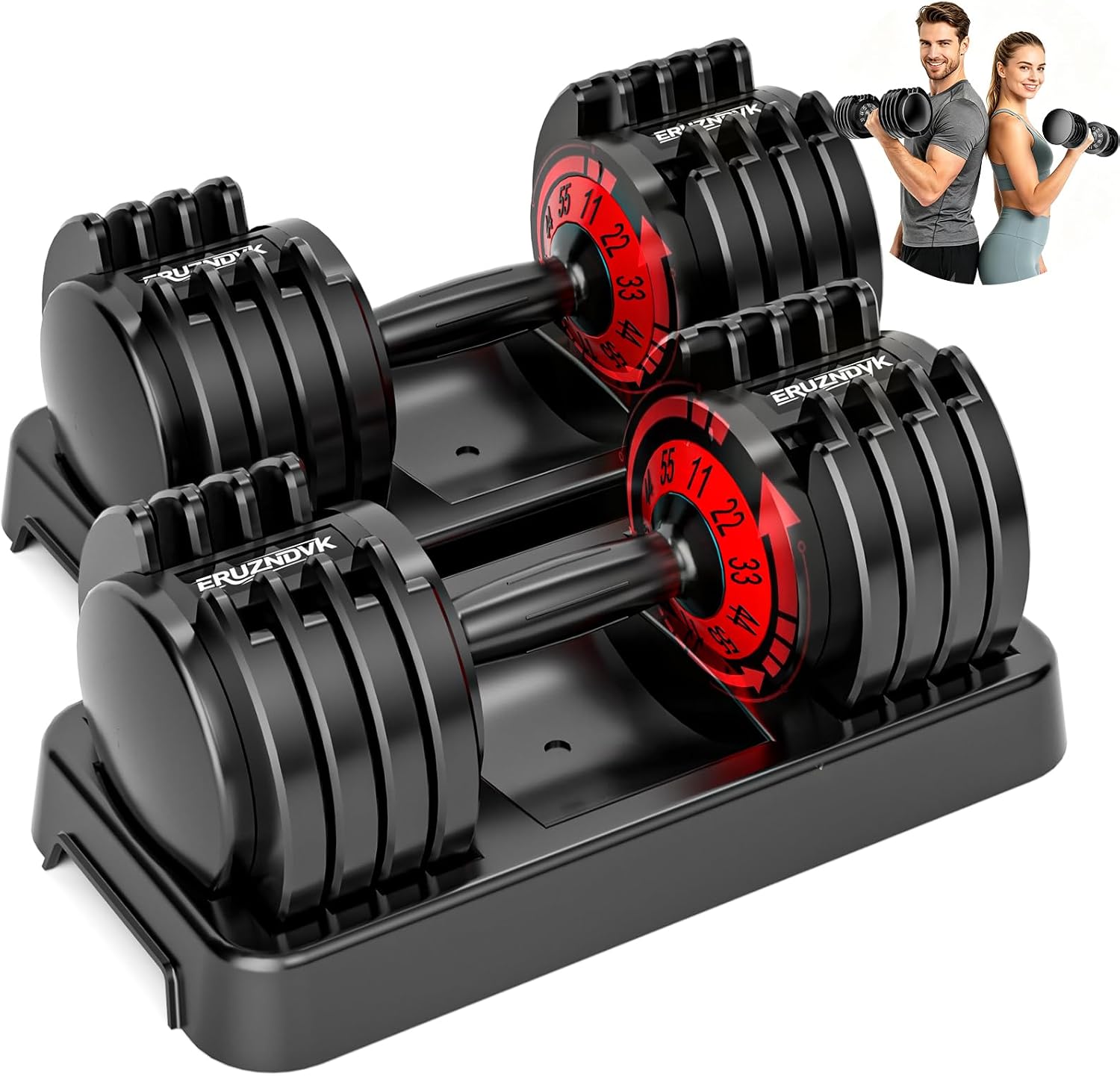 25/55lb Pair Adjustable Dumbbell Set, Adjustable Dumbbells Set of 2, 5 in 1/10 in 1 Free Weights Dumbbells Set with Anti-Slip Texture Handle, Weight Set For Home Gym Suit both Men and Women