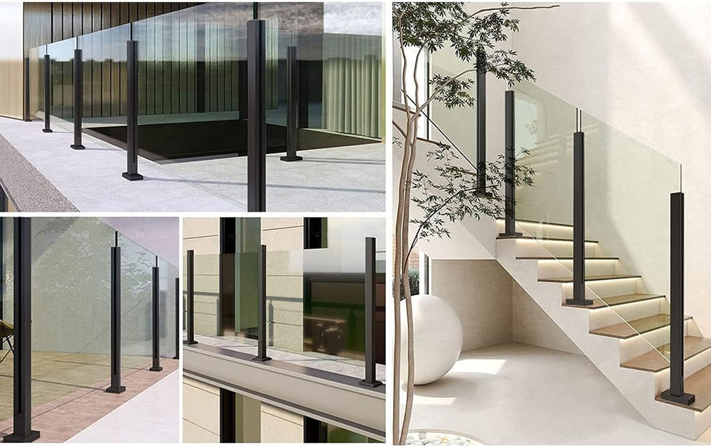 Glass Balustrade Post with Spigots Slots for 3/8' or 1/2' Glass- Black Stainless Steel Square Glass Railing Post System for Deck, Steps, Balcony, Pool, Garden, Patio Stairs ( Color : Corner Post , Siz