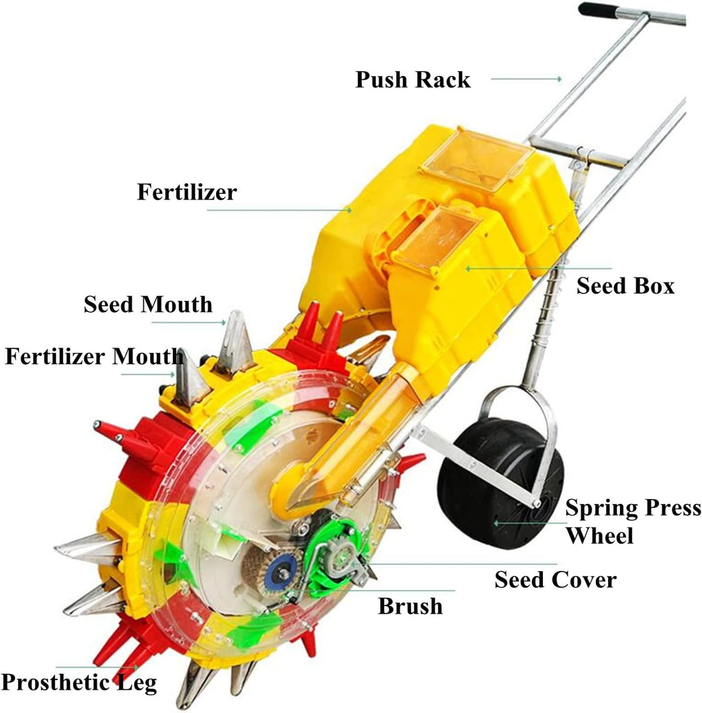 Lawn & Garden Spreaders, Manual Seeder Hand-Push Roller Seeding and Fertilizer Applicator Garden Seed Planter for Corn Soybean Peanut Cotton,7 Mouths (5 Mouths